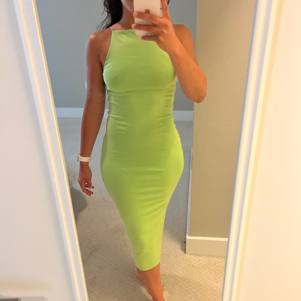 Zara Yellow Sleeveless Halter Bodycon Midi Dress